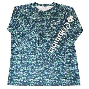 Columbia Performance Fishing Blue/Green Omni-Shade Long Sleeve Shirt, Men’s XL